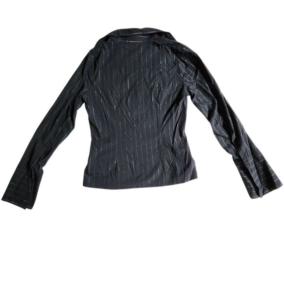 I.N. San Francisco Black Pinstripe Long Sleeve Collared Button Down Blouse Sz M - Picture 2 of 10